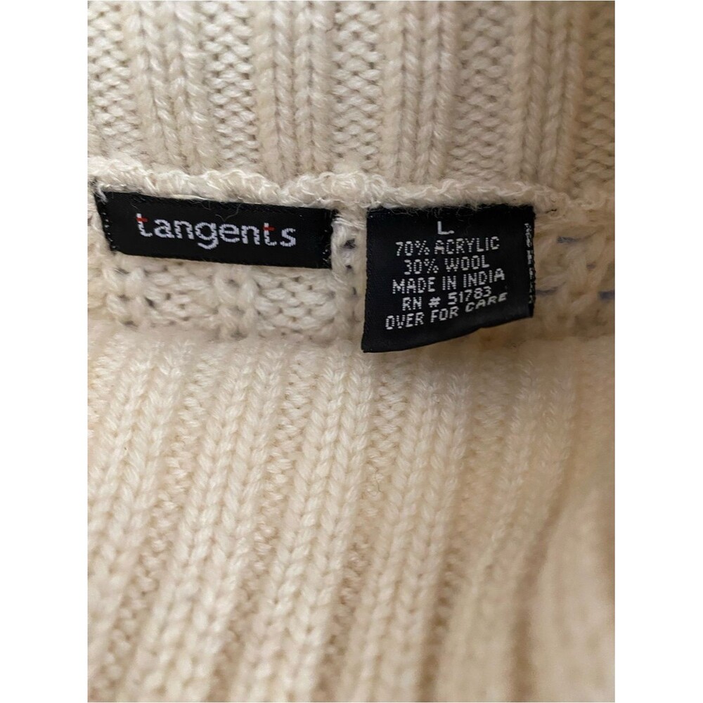 Vintage Tangents Cable Knit Turtleneck Sweater Womens L Cream Wool Blend - Picture 3 of 7